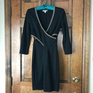 Charlotte Russe Black Dress w/Gold Braid & Cutouts